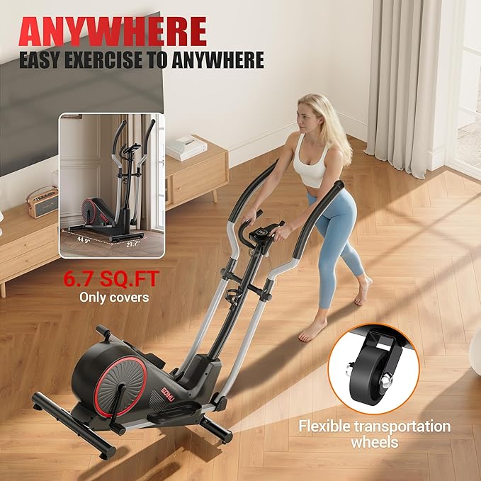 Elliptical Machine, Elliptical Exercise Machine for Home with Hyper-Quiet Magnetic Driving System, Elliptical Trainer with 15.5IN Stride, 350LBS Loading Capacity