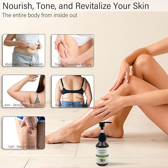 3.4 fl oz Anti-Cellulite Massage Oil with 7 Pure Natural Essential Oils for Body Massage Therapy, SPA, Tightening Skin and Reducing Stretch Marks(Neroli Scent)
