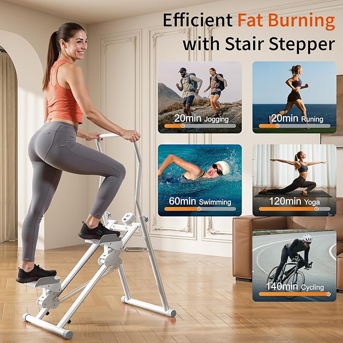 MOMODA Stair Stepper Resistance Adjustable Folding Vertical Climber Machine for Home Gym Full-Body Workout