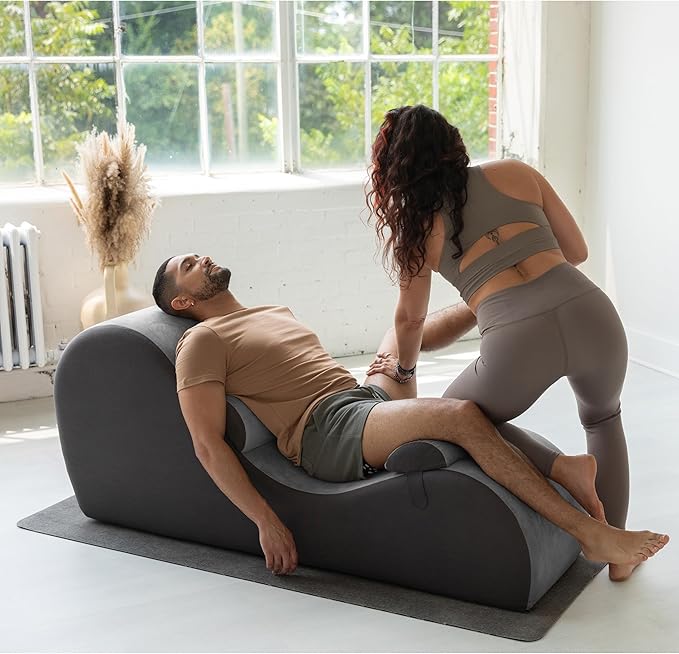 Avana Chakra Yoga Chaise - 2 Adjustable Headrests & Handles with Adjustable Straps, Micro-Velvet/Microloop, Grey & Grey