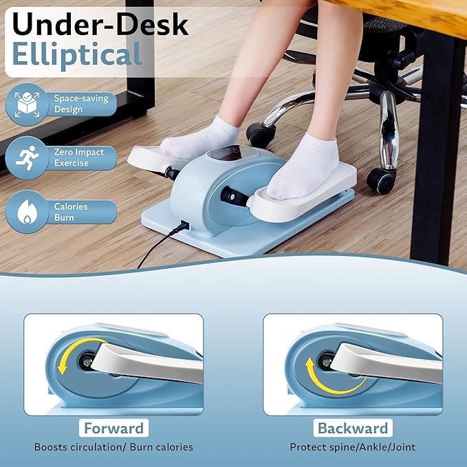 Under Desk Elliptical Exercise Machine, Electric Leg Exerciser with 12 Speeds, Forward & Reverse Modes,Quiet Compact Seated Pedal Stepper Machine with Remote Control for Seniors & Adults