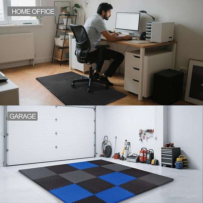 Elevon Puzzle Exercise Gym Flooring Mat, EVA Interlocking Foam Tiles Workout Mat for Home Gym, Fitness Equipment, MMA, Gymnastics, Shock-Absorbing Exercise Mat, Multi-Color