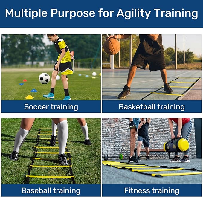 sapsisel Soccer Training Equipment,Agility Training Equipment Set, Speed Football Training Equipment with 20ft Agility Ladder, 10 Soccer Cones