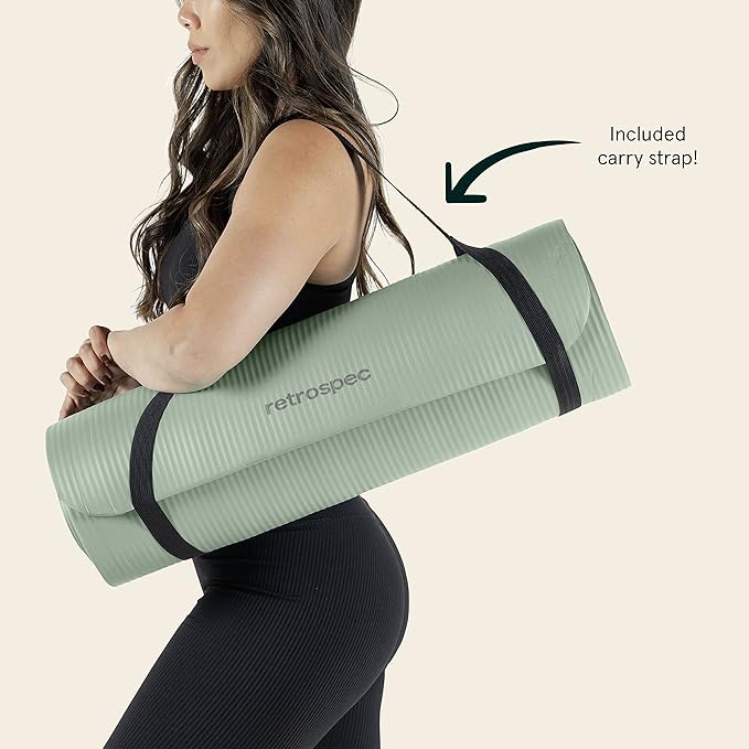 Retrospec Solana Yoga Mat Thick 1/2in Non-Slip Workout Mat with Nylon Strap - 72x24in Exercise Mat for Pilates, Stretching & Fitness - BPA Free, Easy Clean