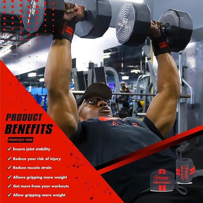 Beast Power Gear Stiff Wrist Wraps for Weightlifting 18” 24” 30” Premium Quality Wrist Support for Heavy Bench Press Powerlifting, Strength Training for Strong Men and Women