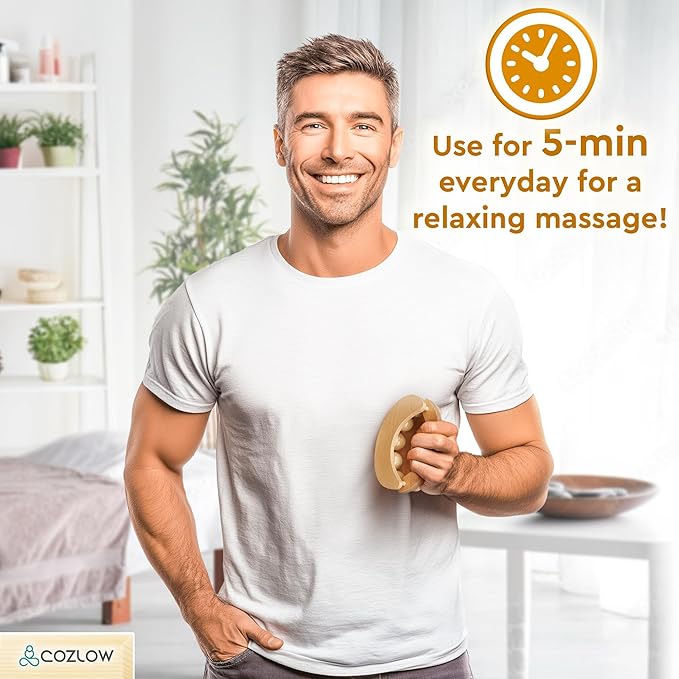 COZLOW - Wooden Massage Ball Roller - Handheld Rolling Massager for Back, Neck, Arm & Leg Muscles - Supports Lymphatic Drainage - May Help Reduce Cellulite Appearance - Pain Relief & Relaxation