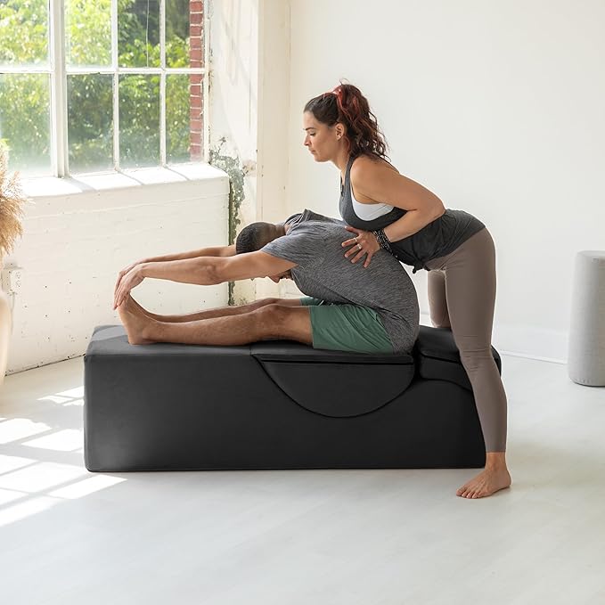 Avana Kami Convertible Chaise/Bed Bench for Yoga & Massage - 2-in-1 End of Bed Ottoman with Concealed Fold Out Yoga Lounge Chair, 18" Wide, Microvelvet Deep Teal