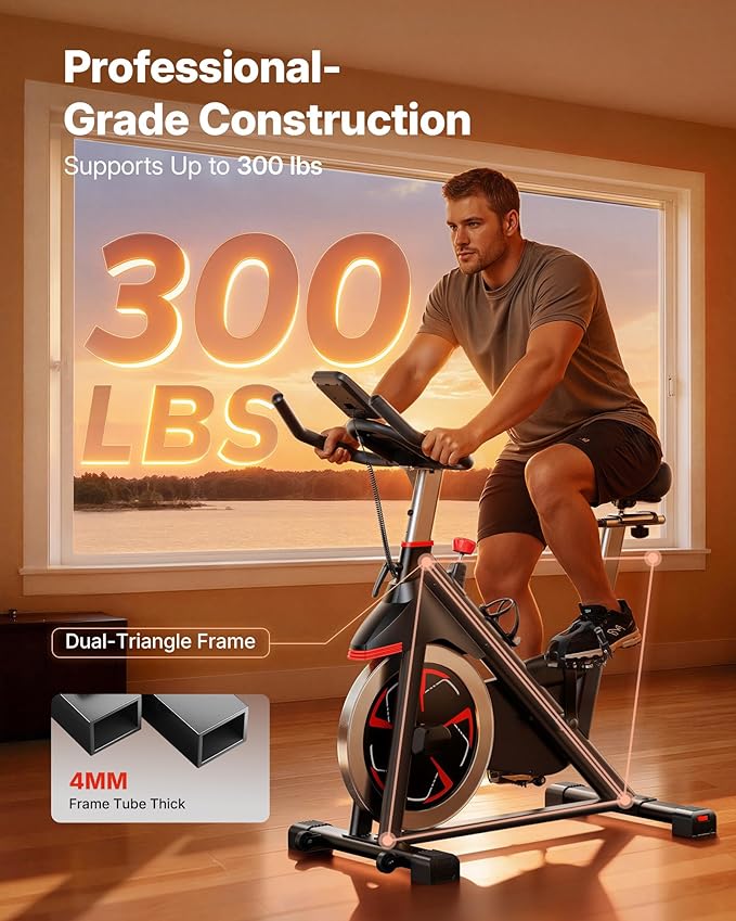 Merach Exercise Bike for Home Gym, Low Noise Stationary Bike with Brake Pad, Indoor Workout Bike with Self-Developed App, Tablet Mount and Fitness Courses for Weight Loss, 300 Lb Weight Capacity