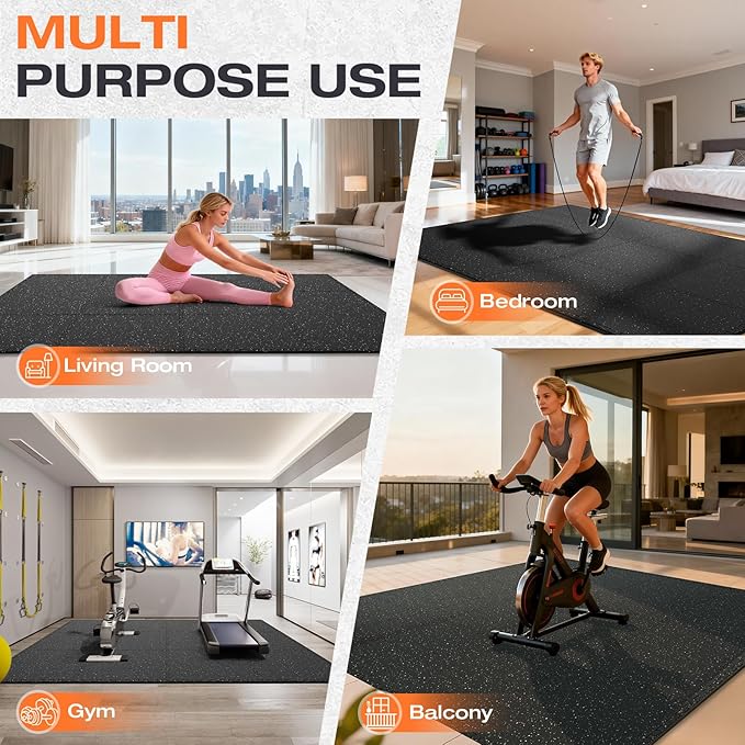 0.79'' Thick 12 Pcs 48 Sq Ft Non-Slip Rubber Top Exercise Equipment Mats, High Density EVA Foam Mats with Rubber Top, Interlocking Puzzle Gym Flooring for Home Gym, Workout Floor Mats,Black