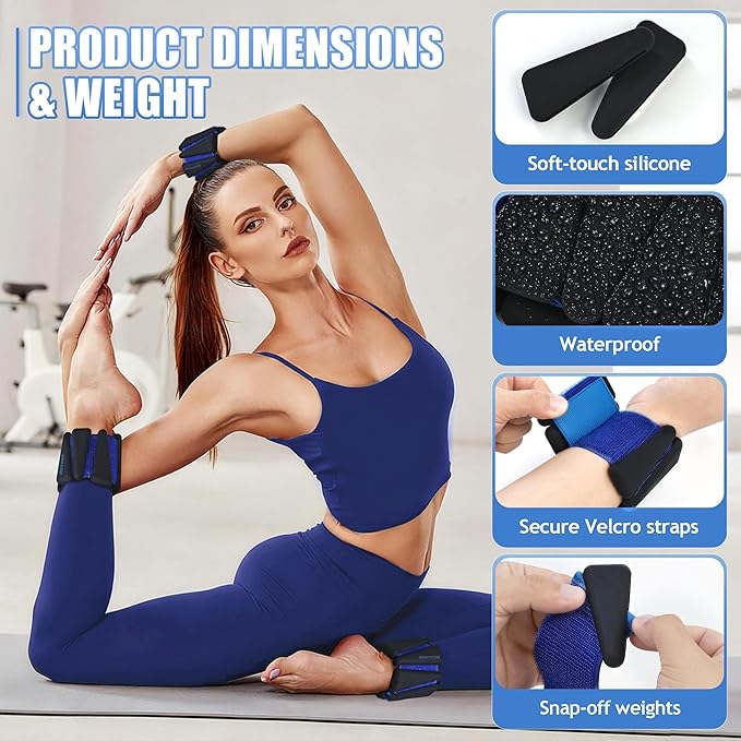 Ankle Weights for Women Wrist Weights Set of 2 (1 lb/2 lb Each) Adjustable Arm Leg Weight for Womens Men Suitable for Walking Swimming Running Pilates Yoga Gym