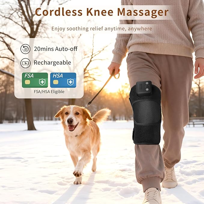Nekteck Knee Massager with Heat - Cordless Heated Knee Brace with Vibration for Pain Relief, Rechargeable Knee Heating Pad with 5 Heat Levels and 3 Massage Mode, Ideal Gift for Mom Dad