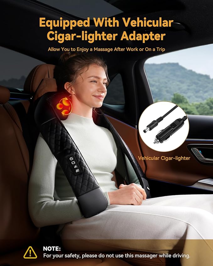 Shiatsu Neck and Back Massager with Heat, Neck and Shoulder Massager, 4D Deep Tissue Kneading Massage for Leg, Full Body Muscle Pain Relief, Ergonomic Design, Ideal Gifts for Women Men, Not Cordless