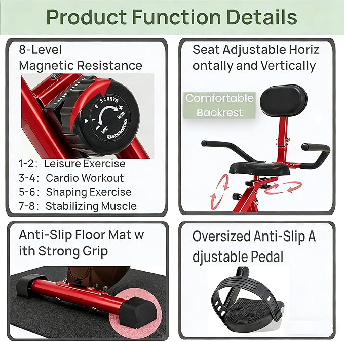 Foldable Recumbent Exercise Bike with High Backrest and Magnetic Resistance, Recumbent Exercise Bike for Home Workout，One Size-Multiple Styles Available