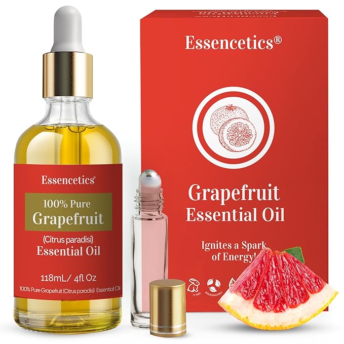 4 oz Grapefruit Essential Oil Organic - 100% Natural - Infused with Olive & Sunflower Oils - Therapeutic Grade Grapefruit Oil for Skin, Hair Care, Aromatherapy & Diffuser