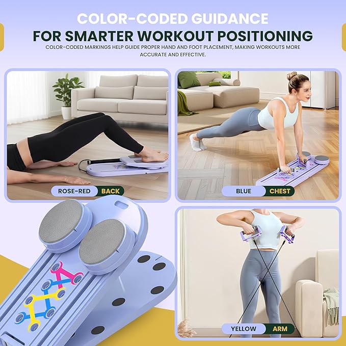 Pilates Board, 9 in 1 Multi-Purpose Foldable Pilates Reformer Set, Portable Pilates Reformer Board with Yoga Socks & Resistance Bands, Best for Women Fitness & Exercise at Home Pilates Workout Board