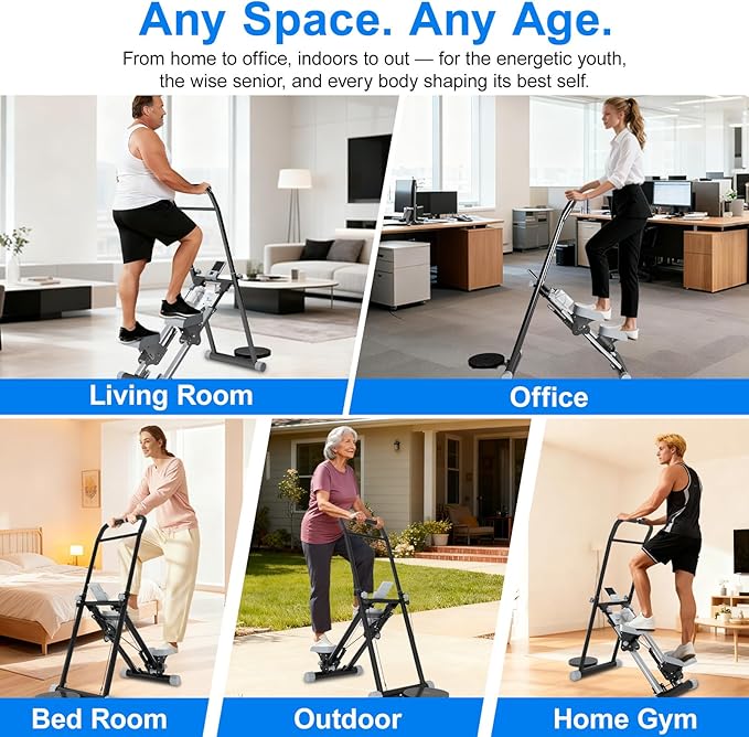 OVER SELF Stair Stepper at Home, Stair Stepper with Handlebar for Full-Body Workout, for Compact Folding Stair Climber with Adjustable Handlebar/Pedal, 350lbs Weight Capacity, Knee-Friendly