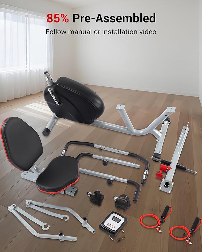 ECHANFIT Recumbent Exercise Bike with Arm Exerciser for Home - Elliptical Recumbent Cross Trainer with Backlit Display, Pulse Sensor, 8-Level Magnetic Resistance, 380LBS Weight Capacity