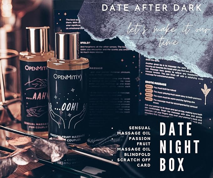 OpenMity Massage Oil for Couples – Date Night Box with Relaxing Massage Oil Set for The Perfect Date Night, Including Two Different Massage Oils and Scratch Off Card
