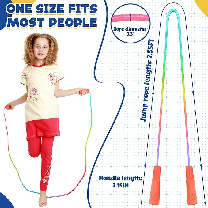 24 Pack Kids Jump Rope, Colorful Gradient Nylon Skipping Ropes for Children, 7.55FT Adjustable Length, Plastic Handles, Lightweight Kids Exercise Ropes for Schools, Events, and Family Fun