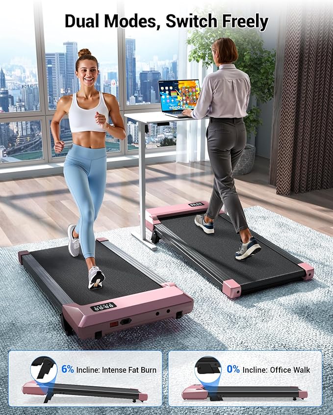 DeerRun Under Desk Walking Pad Treadmill for Home & Office, 6% Manual Incline, 0.6–3.8 MPH Walking Speed, 300 lb Capacity, App & Remote Control