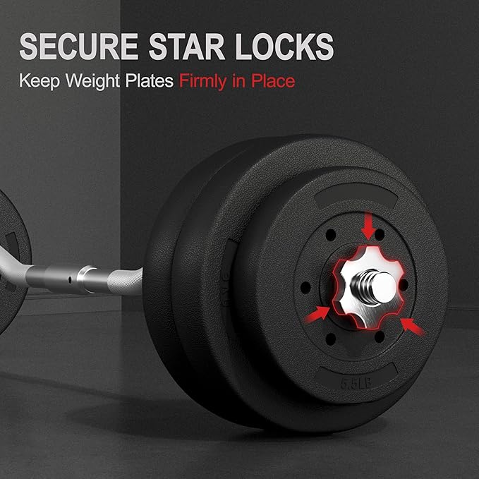 Yaheetech Barbell Set Olympic Curl Bar Weights & 2 Olympic Barbell Clamps Strength Training Bars