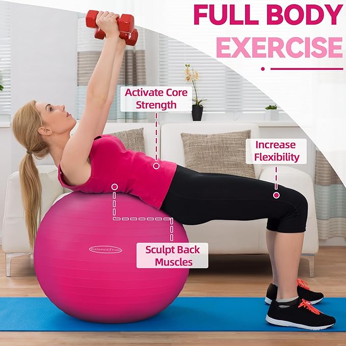 Fitvids Exercise Ball for Fitness, Yoga, Pilates with Quick Pump, Anti-Burst Slip Resistant Balance Ball