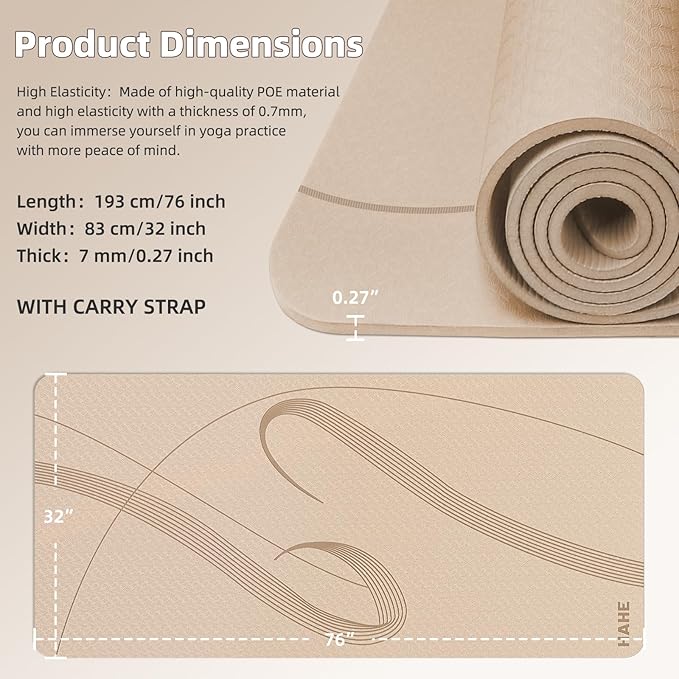 Yoga Mat High Density Exercise Mat, 76"x32"x0.27"Thick Wide & Large Yoga Mat for Women Men, Professional POE Workout Mat for Yoga, Pilates, Fitness & Stretching