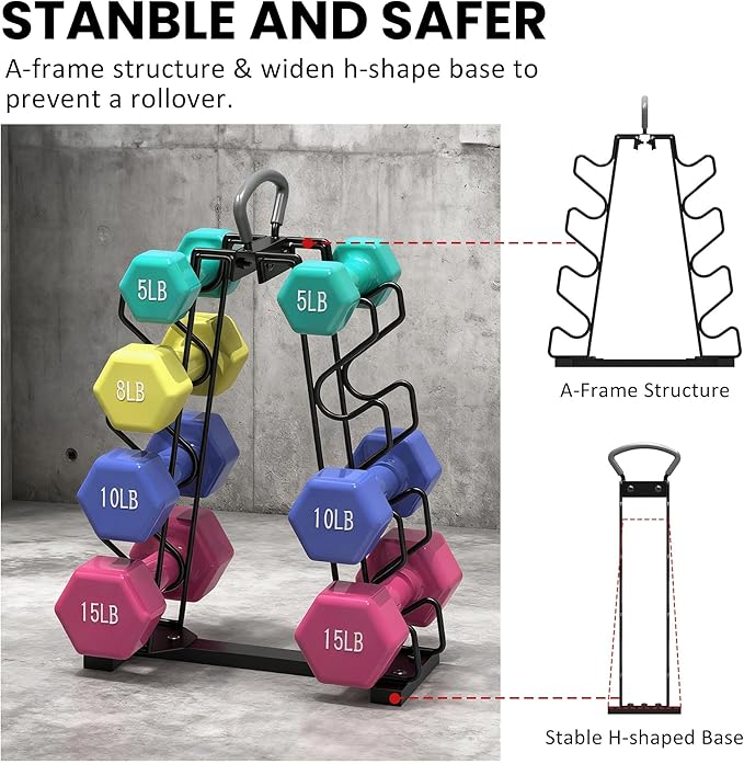UNITEDPOWER Dumbbell Rack Stand, 4 Tire Weight Rack for 8 Dumbbells，A-Frame Metal Storage Holder with Handle Suitable for Home Gym (DUMBBELLS NOT INCLUDED)