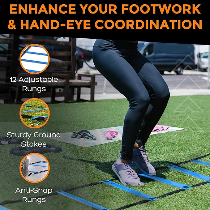 Soccer Training Equipment Agility Ladder Set, Sports Speed & Agility Training Equipment Kit with Cones & Drills, Speed Training Ladder for Footwork, Football Training Equipment
