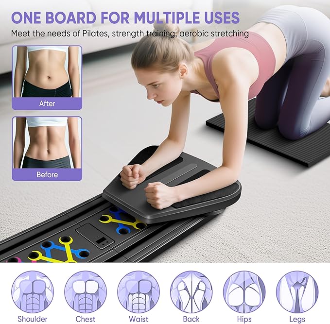 Pilates Board, Pilates Portable Reformer Machine 2025 for Home Workout, 7 in 1 Multifunctional Abdominal Board, Foldable Abs Trainer Machine, Pilates Core Workout Equipment for Women (Black)