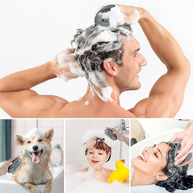 3 in 1 Hair Growth Scalp Massager,Replaceable Shampoo Brush for Relaxing,Deep Cleansing Exfoliator & Soothes itching - Wet/Dry Use for All Hair Types,Grey
