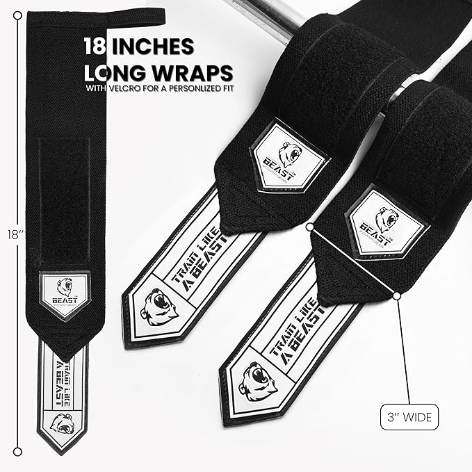 Beast Power Gear Wrist Wraps for Weightlifting 18” Premium Quality Wrist Support for Bodybuilding Heavy Duty Thumb Loop Powerlifting, Strength Training for Men and Women