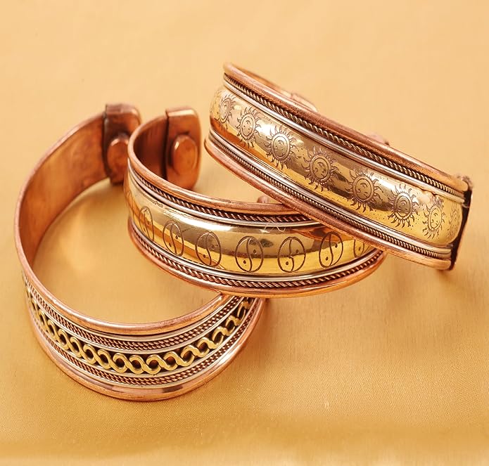 Touchstone copper bracelets | gift for men women |adjustable 100% pure solid real magnetic jewelry | handmade bracelet set combo | rope braided tibetan bangles.