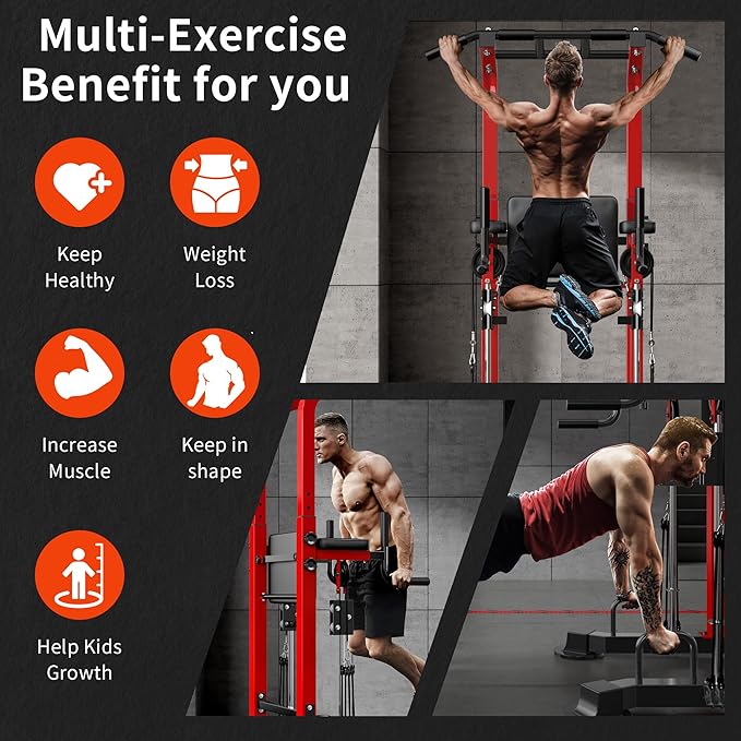 SogesHome Power Tower Pull Up Bar and Dip Station, Multi-Function Free Standing Pull Ups, Adjustable Height Dip Bar Strength Training Workout Equipment, Pull Up Stand Workout for Home Gym Exercise Equipment