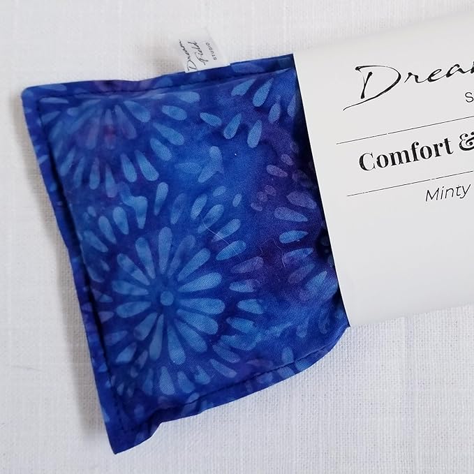 Eucalyptus Eye Pillow - Hot or Cold Use - Handmade Weighted Bag, 4" x 10" Size, Sinus and Migraine, Relaxation - Deep Blue Batik