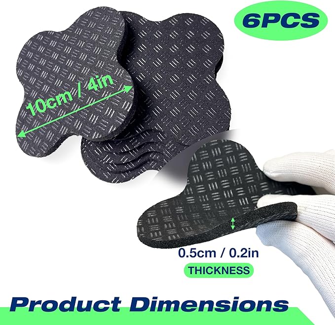 6 Pack Treadmill Pads - Anti-Slip & Anti-Vibration Exercise Equipment Mats - Floor Protectors for Hardwood & Carpet, Noise Reducing Stabilizer Feet for Bike, Elliptical, Rower (Quatrefoil, 4"x4"x0.2")