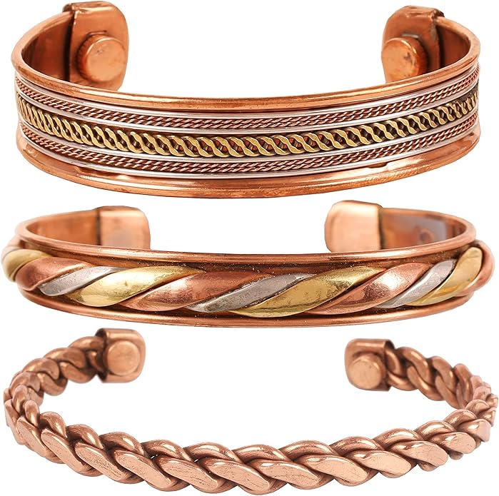 Touchstone copper bracelets | gift for men women |adjustable 100% pure solid real magnetic jewelry | handmade bracelet set combo | rope braided tibetan bangles.