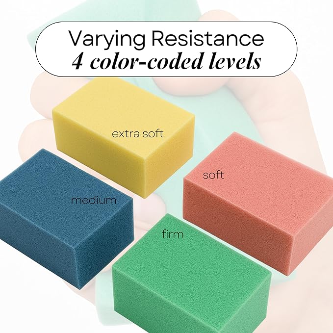 New Millennium Grip Strength Trainer – 4-Pack Foam Hand Therapy Block Exercisers for Hand & Wrist Rehabilitation, Carpal Tunnel, Arthritis, Tendonitis – Made in USA, Color-Coded Resistance