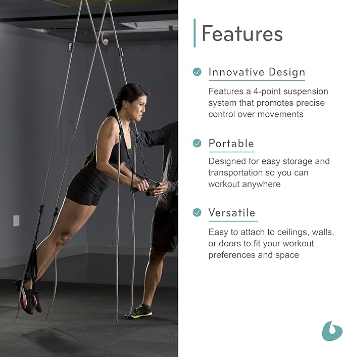 Balanced Body Bodhi Suspension System, Pilates Gym Equipment, Suspension Straps Exercise Equipment for Home Gym or Studio, Gray