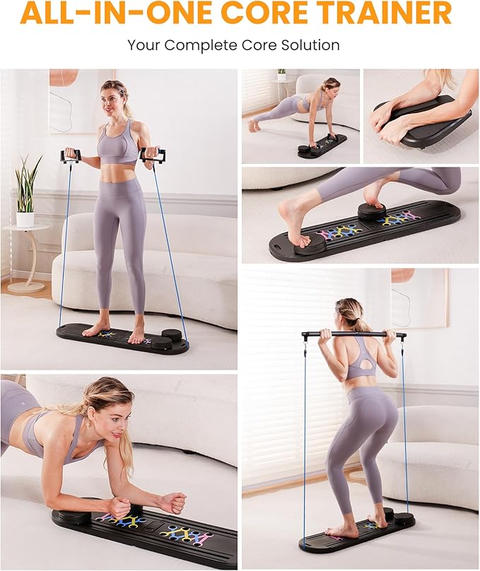 OutdoorMaster Pilates Board, 6 in 1 Pilates Reformer Set, Foldable Pilates Reformer Machine with Resistance Bands & Ab Traine, Portable Pilates Board for Full-Body Workouts