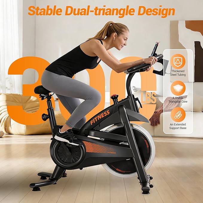 CURSOR FITNESS Exercise Bike, Brake Pad Stationary Bike for Home with Exclusive App, Stationary Bikes for Home with 300 lb Weight, Indoor Cycling Spin Bike Workout Bike with Extra Comfort Seat