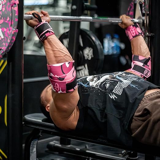Elbow Wraps for Weightlifting - Heavy Duty Construction, 25% More Elasticity, Reinforced Stitching, Extra Wide Fastener, Easy to Adjust, (Digital Pink)