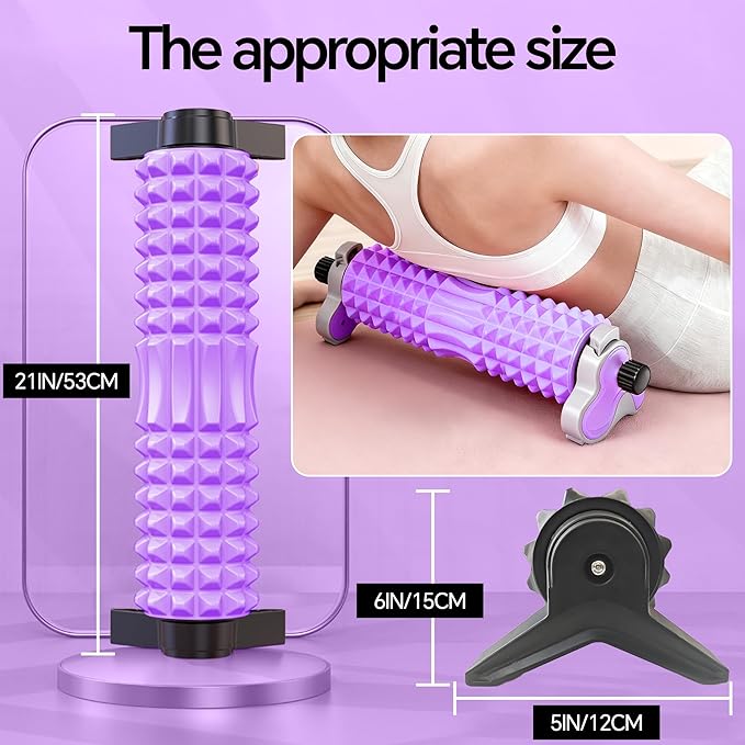Foam Roller with Detachable Stand, 18” Deep Tissue Massage Roller, 3-Level Height Adjustable Support, Beginner-Friendly Design for Home Workout & Muscle Recovery -Purple