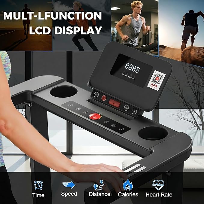 Treadmills for Home Foldable Treadmill with Handles 3 HP Folding Treadmills Walking Pad Treadmill with Handle Bar Quiet Walking Machine, 300LBS Capacity Portable Small Running Pad Home Gym