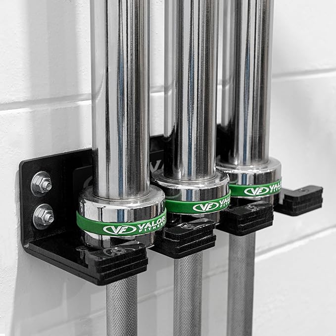 Valor Fitness Vertical Olympic Barbell Wall Mount Storage Rack for Home & Garage Gym - 3-Bar & 6-Bar Barbell Holder