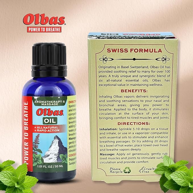 Olbas Massage and Aromatherapy Oil, 1.01 Fl Oz,body massage oil, Swiss Herbal Remedies with Pure Essential massage oils for muscle relaxing and soothing comfort for pain relief.