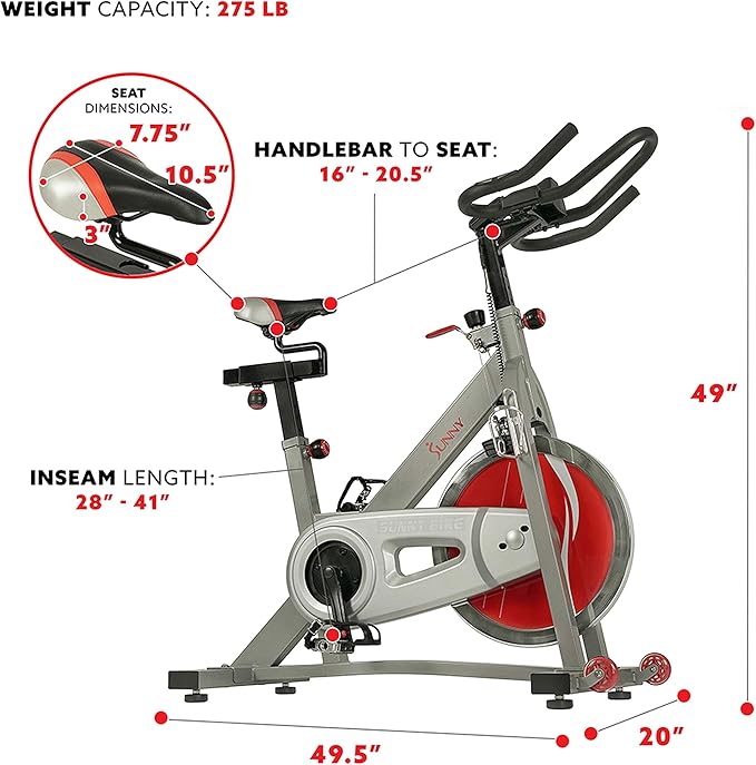 Sunny Health & Fitness Stationary Exercise Bike Machine w/ Adjustable Cushion Seat & Multi-Grip Handlebar, Indoor Cycling Equipment for Home Cardio Training, Optional Magnetic or Friction Resistance