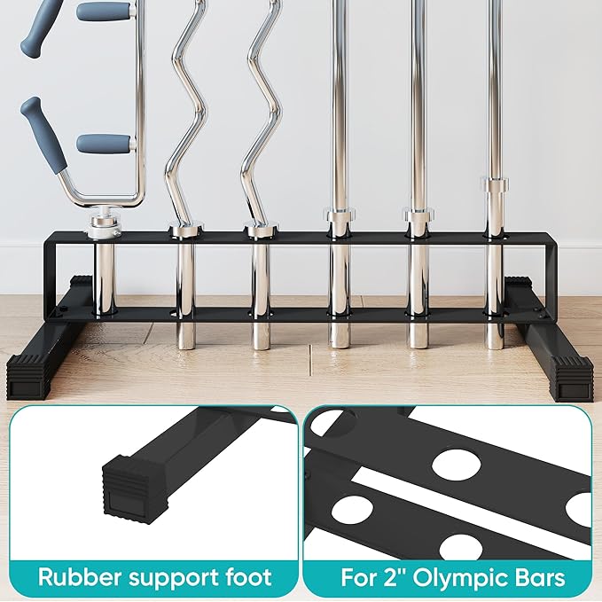 Barbell Bar Rack - Heavy Duty 6-Slot Freestanding Dumbbell Rack with Non-Slip Base, Space-Saving Vertical Weight Rack for Home Gym Equipment