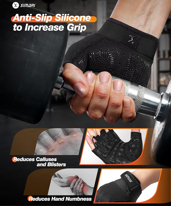 SIMARI Breathable Workout Gloves for Men & Women, Weight Lifting Gloves with Padded, Grip, Full Palm Protection, Gift for Gym Exercise, Cycling, Weightlifting Training, Fitness, Black, Pink, Size