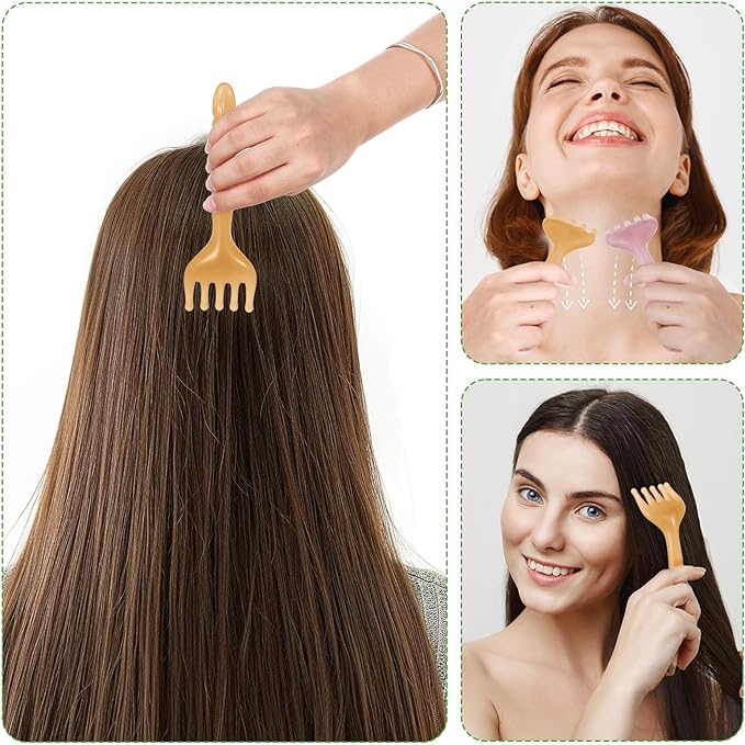 2Pcs Head Massager Manual Hair Scalp Massager Gua Sha Five Claw Massage Tool Comb Portable Handheld Resin Relax Tool for Father's Day Mother's Day Gifts (Amber; Cloud Brown)